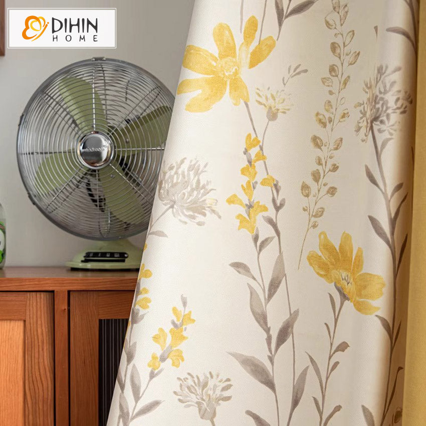 DIHIN HOME Pastoral Natural Yellow Flowers Printed,Grommet Window Curtain for Living Room,Customzied Curtains Roman Shades Curtains Window Blinds custom curtains blackout curtains curtains for living room sheer curtains curtain fabric linen curtains kitchen curtains velvet curtains pinch pleat curtains bay window curtains outdoor curtains pleated curtains floral curtains dining room curtains kitchen valances drapes for bedroom patio curtains nursery curtains grommet curtains