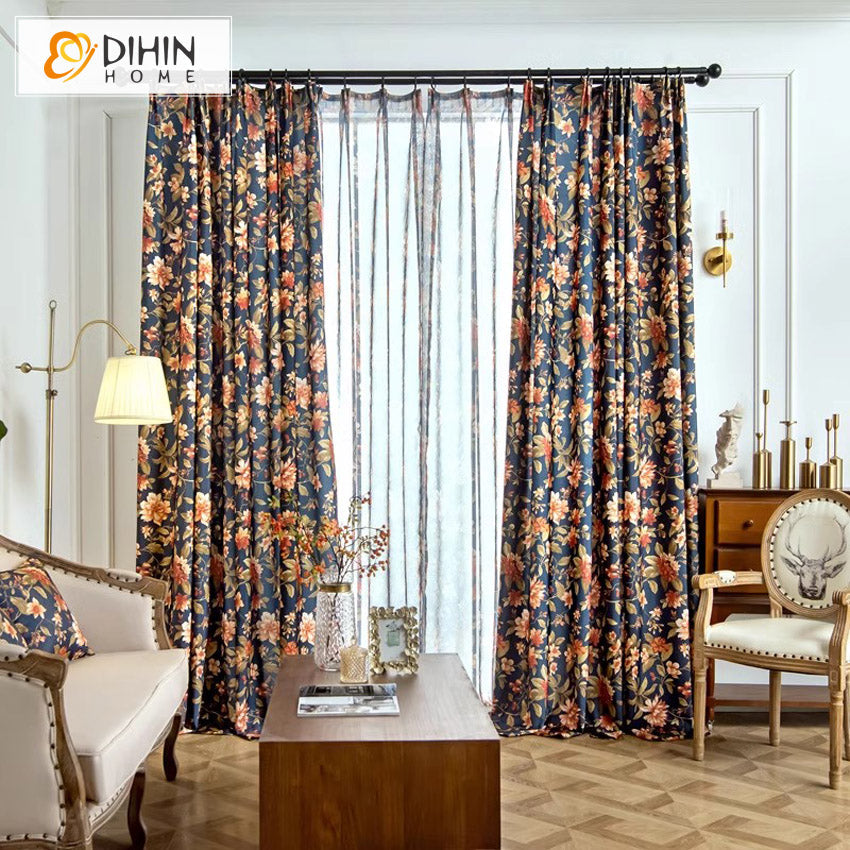 DIHIN HOME Pastoral Navy Blue Flowers Printed,Grommet Window Curtain for Living Room,Customzied Curtains Roman Shades Curtains Window Blinds custom curtains blackout curtains curtains for living room sheer curtains curtain fabric linen curtains kitchen curtains velvet curtains pinch pleat curtains bay window curtains outdoor curtains pleated curtains floral curtains dining room curtains kitchen valances drapes for bedroom patio curtains nursery curtains grommet curtains