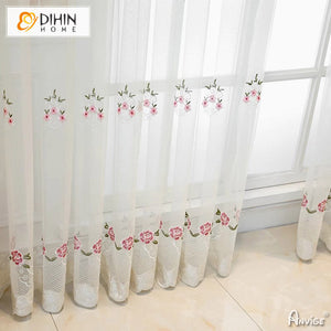 DIHIN HOME Pastoral Pink Flowers Embroidered,Grommet Window Sheer Curtain for Living Room ,52x63-inch,1 Panel Roman Shades Curtains Window Blinds custom curtains blackout curtains curtains for living room sheer curtains curtain fabric linen curtains kitchen curtains velvet curtains pinch pleat curtains bay window curtains outdoor curtains pleated curtains floral curtains dining room curtains kitchen valances drapes for bedroom patio curtains nursery curtains grommet curtains
