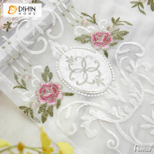 DIHIN HOME Pastoral Pink Flowers Embroidered,Grommet Window Sheer Curtain for Living Room ,52x63-inch,1 Panel Roman Shades Curtains Window Blinds custom curtains blackout curtains curtains for living room sheer curtains curtain fabric linen curtains kitchen curtains velvet curtains pinch pleat curtains bay window curtains outdoor curtains pleated curtains floral curtains dining room curtains kitchen valances drapes for bedroom patio curtains nursery curtains grommet curtains