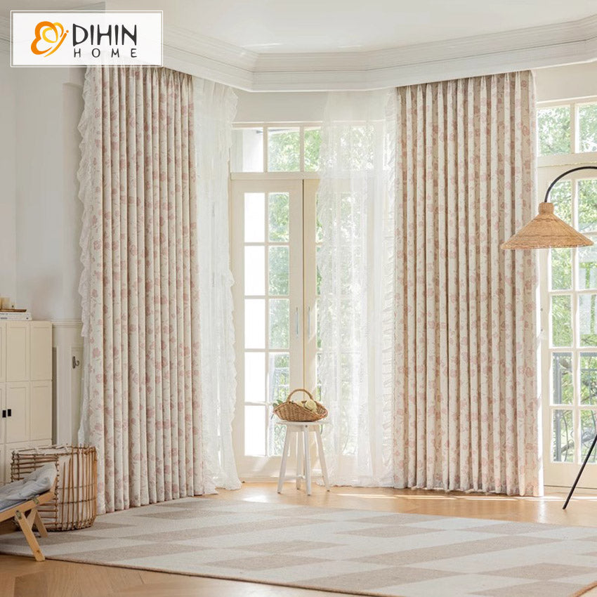 DIHIN HOME Pastoral Pink Flowers Printed,Blackout Grommet Window Curtain Customized Curtain Drapes for Living Room Roman Shades Curtains Window Blinds custom curtains blackout curtains curtains for living room sheer curtains curtain fabric linen curtains kitchen curtains velvet curtains pinch pleat curtains bay window curtains outdoor curtains pleated curtains floral curtains dining room curtains kitchen valances drapes for bedroom patio curtains nursery curtains grommet curtains