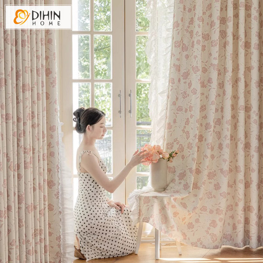 DIHIN HOME Pastoral Pink Flowers Printed,Blackout Grommet Window Curtain Customized Curtain Drapes for Living Room Roman Shades Curtains Window Blinds custom curtains blackout curtains curtains for living room sheer curtains curtain fabric linen curtains kitchen curtains velvet curtains pinch pleat curtains bay window curtains outdoor curtains pleated curtains floral curtains dining room curtains kitchen valances drapes for bedroom patio curtains nursery curtains grommet curtains