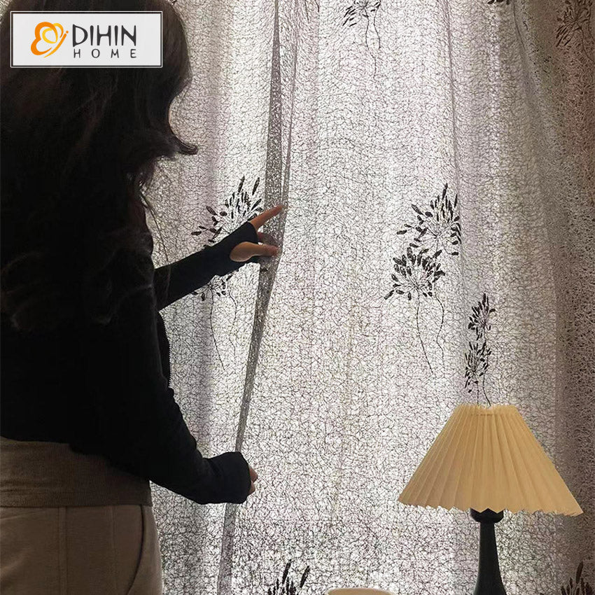 DIHIN HOME Pastoral Plants Embroidered,Blackout Grommet Window Sheer Curtain for Living Room,52x63-inch,1 Panel Roman Shades Curtains Window Blinds custom curtains blackout curtains curtains for living room sheer curtains curtain fabric linen curtains kitchen curtains velvet curtains pinch pleat curtains bay window curtains outdoor curtains pleated curtains floral curtains dining room curtains kitchen valances drapes for bedroom patio curtains nursery curtains grommet curtains