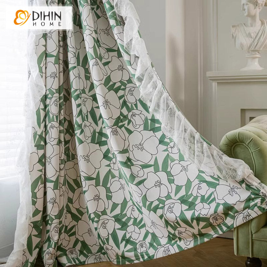 DIHIN HOME Pastoral Pumpkin Printed With White Lace,Grommet Window Curtain for Living Room,Customzied Curtains Roman Shades Curtains Window Blinds custom curtains blackout curtains curtains for living room sheer curtains curtain fabric linen curtains kitchen curtains velvet curtains pinch pleat curtains bay window curtains outdoor curtains pleated curtains floral curtains dining room curtains kitchen valances drapes for bedroom patio curtains nursery curtains grommet curtains