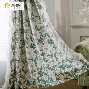 DIHIN HOME Pastoral Pumpkin Printed With White Lace,Grommet Window Curtain for Living Room,Customzied Curtains Roman Shades Curtains Window Blinds custom curtains blackout curtains curtains for living room sheer curtains curtain fabric linen curtains kitchen curtains velvet curtains pinch pleat curtains bay window curtains outdoor curtains pleated curtains floral curtains dining room curtains kitchen valances drapes for bedroom patio curtains nursery curtains grommet curtains