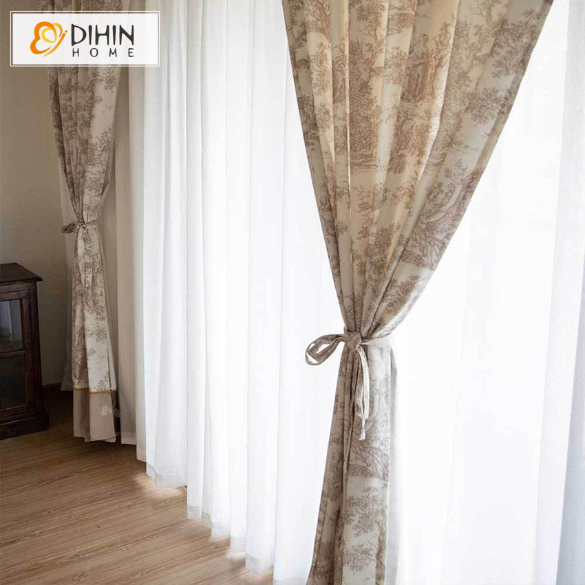 DIHIN HOME Pastoral Retro Landscapes Cotton Linen Fabric Printed,Half Blackout Grommet Window Curtain for Living Room ,52x63-inch,1 Panel Roman Shades Curtains Window Blinds custom curtains blackout curtains curtains for living room sheer curtains curtain fabric linen curtains kitchen curtains velvet curtains pinch pleat curtains bay window curtains outdoor curtains pleated curtains floral curtains dining room curtains kitchen valances drapes for bedroom patio curtains nursery curtains grommet curtains