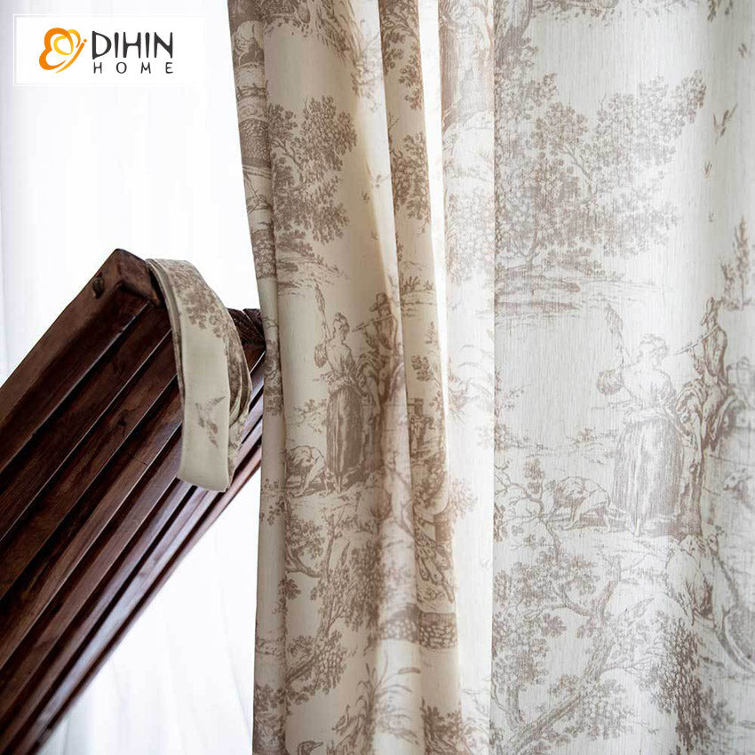 DIHIN HOME Pastoral Retro Landscapes Cotton Linen Fabric Printed,Half Blackout Grommet Window Curtain for Living Room ,52x63-inch,1 Panel Roman Shades Curtains Window Blinds custom curtains blackout curtains curtains for living room sheer curtains curtain fabric linen curtains kitchen curtains velvet curtains pinch pleat curtains bay window curtains outdoor curtains pleated curtains floral curtains dining room curtains kitchen valances drapes for bedroom patio curtains nursery curtains grommet curtains
