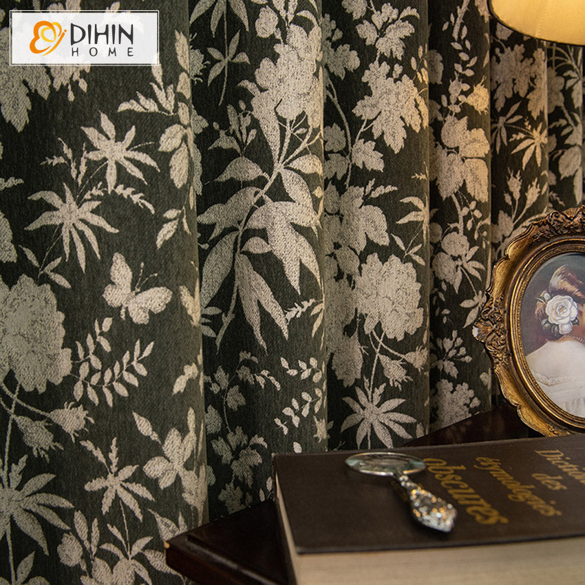 DIHIN HOME Pastoral Retro Leaves Jacquard,Blackout Grommet Window Curtain For Living Room ,52x63-inch,1  Panel Roman Shades Curtains Window Blinds custom curtains blackout curtains curtains for living room sheer curtains curtain fabric linen curtains kitchen curtains velvet curtains pinch pleat curtains bay window curtains outdoor curtains pleated curtains floral curtains dining room curtains kitchen valances drapes for bedroom patio curtains nursery curtains grommet curtains