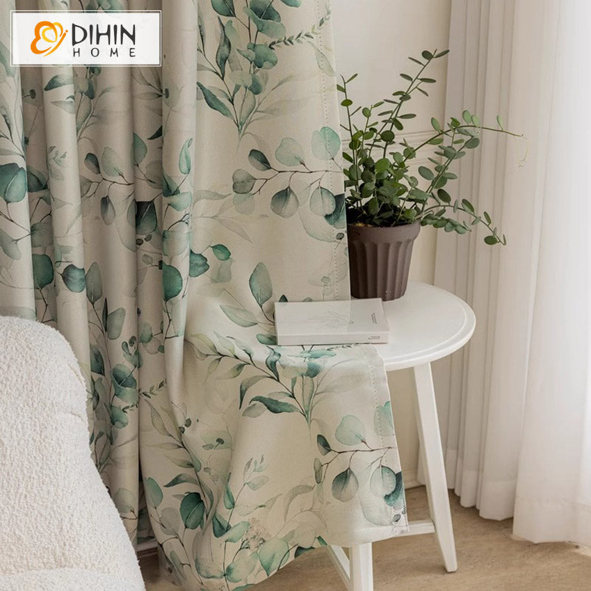 DIHIN HOME Pastoral Thickness Green Leaves Printed,Blackout Grommet Window Curtain Customized Curtain Drapes for Living Room Roman Shades Curtains Window Blinds custom curtains blackout curtains curtains for living room sheer curtains curtain fabric linen curtains kitchen curtains velvet curtains pinch pleat curtains bay window curtains outdoor curtains pleated curtains floral curtains dining room curtains kitchen valances drapes for bedroom patio curtains nursery curtains grommet curtains