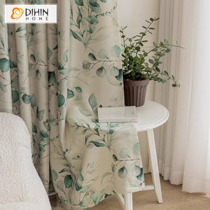 DIHIN HOME Pastoral Thickness Green Leaves Printed,Blackout Grommet Window Curtain Customized Curtain Drapes for Living Room Roman Shades Curtains Window Blinds custom curtains blackout curtains curtains for living room sheer curtains curtain fabric linen curtains kitchen curtains velvet curtains pinch pleat curtains bay window curtains outdoor curtains pleated curtains floral curtains dining room curtains kitchen valances drapes for bedroom patio curtains nursery curtains grommet curtains