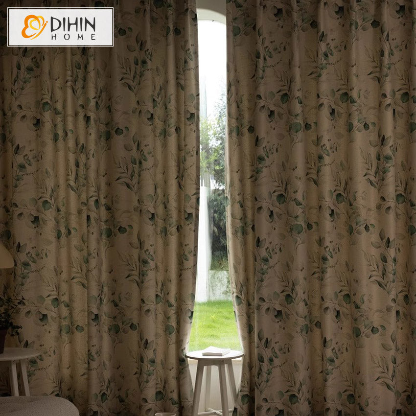 DIHIN HOME Pastoral Thickness Green Leaves Printed,Blackout Grommet Window Curtain Customized Curtain Drapes for Living Room Roman Shades Curtains Window Blinds custom curtains blackout curtains curtains for living room sheer curtains curtain fabric linen curtains kitchen curtains velvet curtains pinch pleat curtains bay window curtains outdoor curtains pleated curtains floral curtains dining room curtains kitchen valances drapes for bedroom patio curtains nursery curtains grommet curtains
