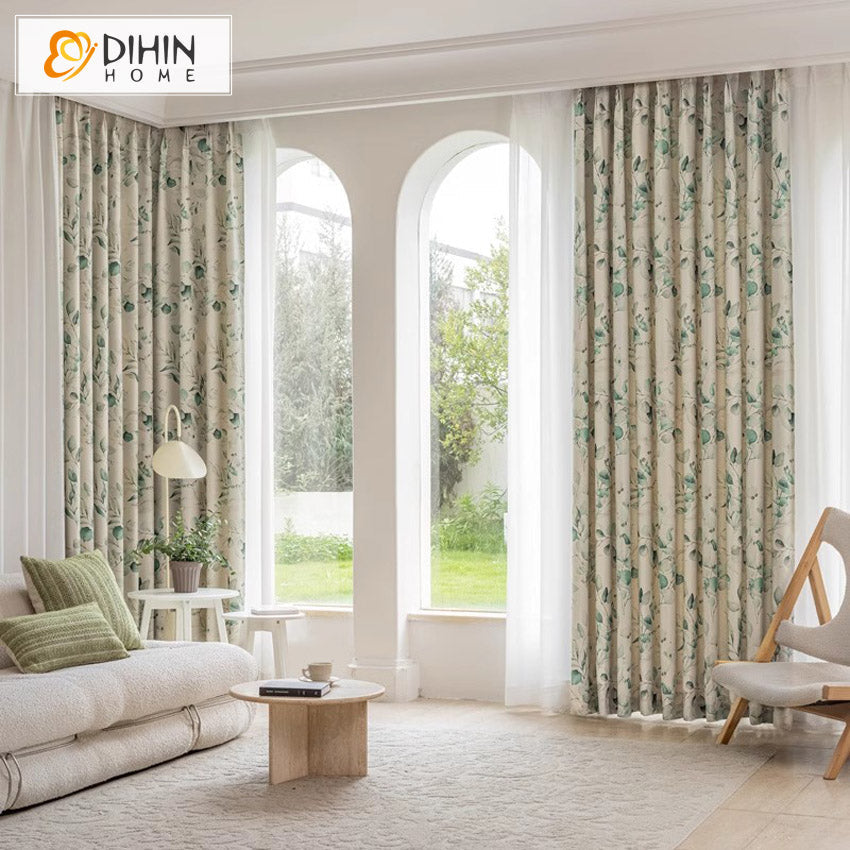 DIHIN HOME Pastoral Thickness Green Leaves Printed,Blackout Grommet Window Curtain Customized Curtain Drapes for Living Room Roman Shades Curtains Window Blinds custom curtains blackout curtains curtains for living room sheer curtains curtain fabric linen curtains kitchen curtains velvet curtains pinch pleat curtains bay window curtains outdoor curtains pleated curtains floral curtains dining room curtains kitchen valances drapes for bedroom patio curtains nursery curtains grommet curtains