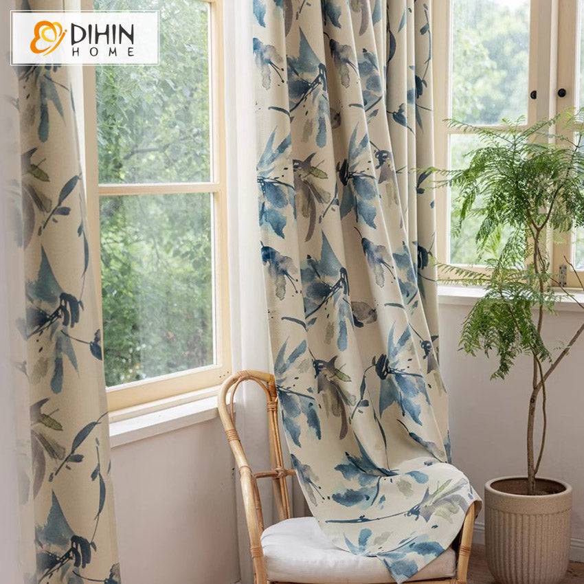 DIHIN HOME Pastoral Thickness Leaves Printed,Blackout Grommet Window Curtain Customized Curtain Drapes for Living Room Roman Shades Curtains Window Blinds custom curtains blackout curtains curtains for living room sheer curtains curtain fabric linen curtains kitchen curtains velvet curtains pinch pleat curtains bay window curtains outdoor curtains pleated curtains floral curtains dining room curtains kitchen valances drapes for bedroom patio curtains nursery curtains grommet curtains