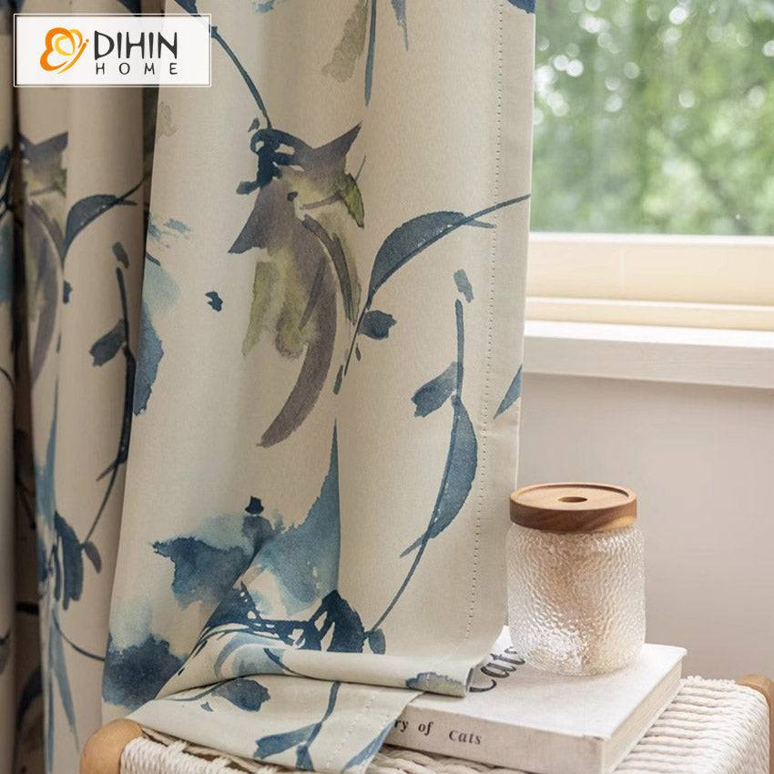 DIHIN HOME Pastoral Thickness Leaves Printed,Blackout Grommet Window Curtain Customized Curtain Drapes for Living Room Roman Shades Curtains Window Blinds custom curtains blackout curtains curtains for living room sheer curtains curtain fabric linen curtains kitchen curtains velvet curtains pinch pleat curtains bay window curtains outdoor curtains pleated curtains floral curtains dining room curtains kitchen valances drapes for bedroom patio curtains nursery curtains grommet curtains
