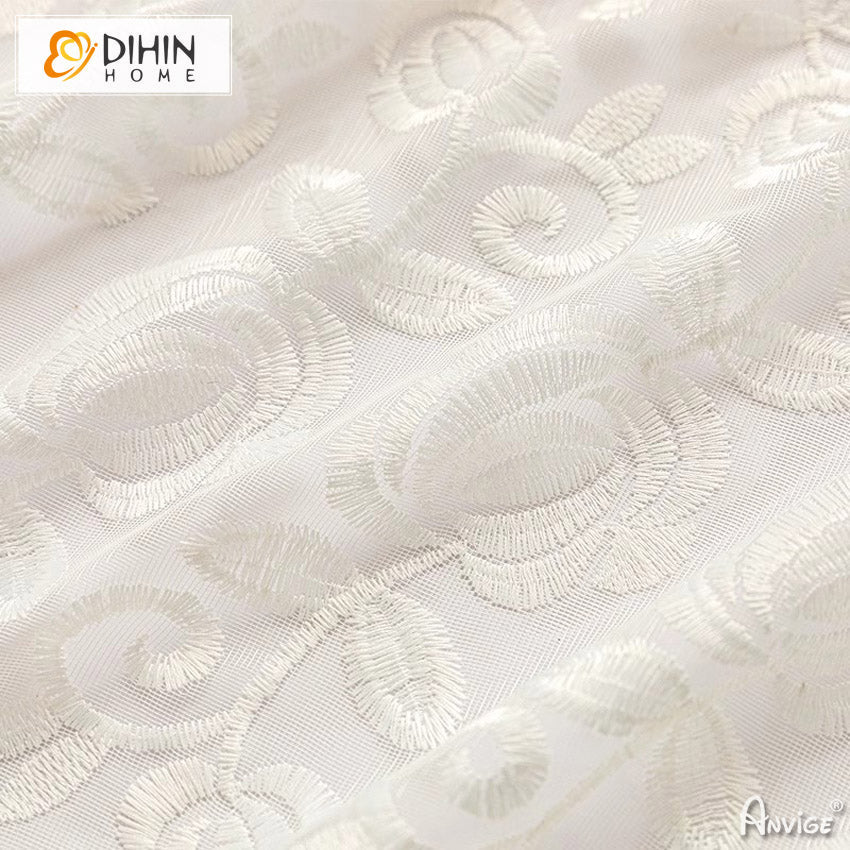 DIHIN HOME Pastoral White Embroidered,Grommet Window Sheer Curtain for Living Room ,52x63-inch,1 Panel Roman Shades Curtains Window Blinds custom curtains blackout curtains curtains for living room sheer curtains curtain fabric linen curtains kitchen curtains velvet curtains pinch pleat curtains bay window curtains outdoor curtains pleated curtains floral curtains dining room curtains kitchen valances drapes for bedroom patio curtains nursery curtains grommet curtains