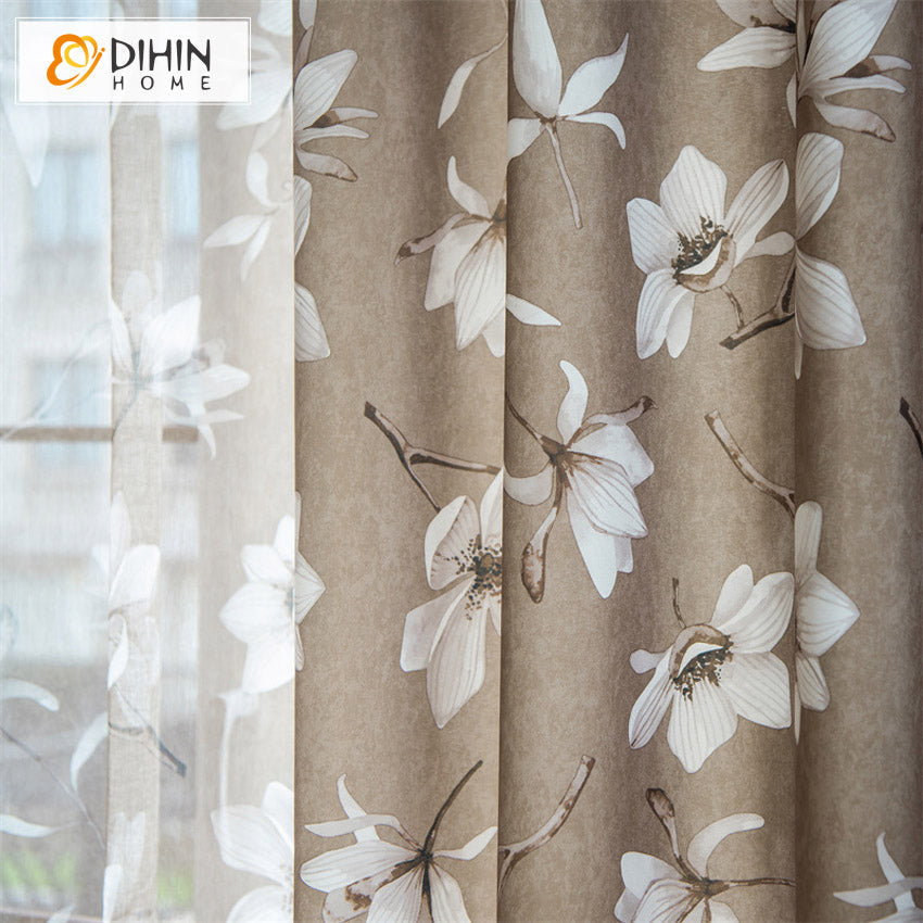 DIHIN HOME Pastoral White Flowers Printed,Grommet Window Curtain for Living Room,52x63-inch,1 Panel Roman Shades Curtains Window Blinds custom curtains blackout curtains curtains for living room sheer curtains curtain fabric linen curtains kitchen curtains velvet curtains pinch pleat curtains bay window curtains outdoor curtains pleated curtains floral curtains dining room curtains kitchen valances drapes for bedroom patio curtains nursery curtains grommet curtains