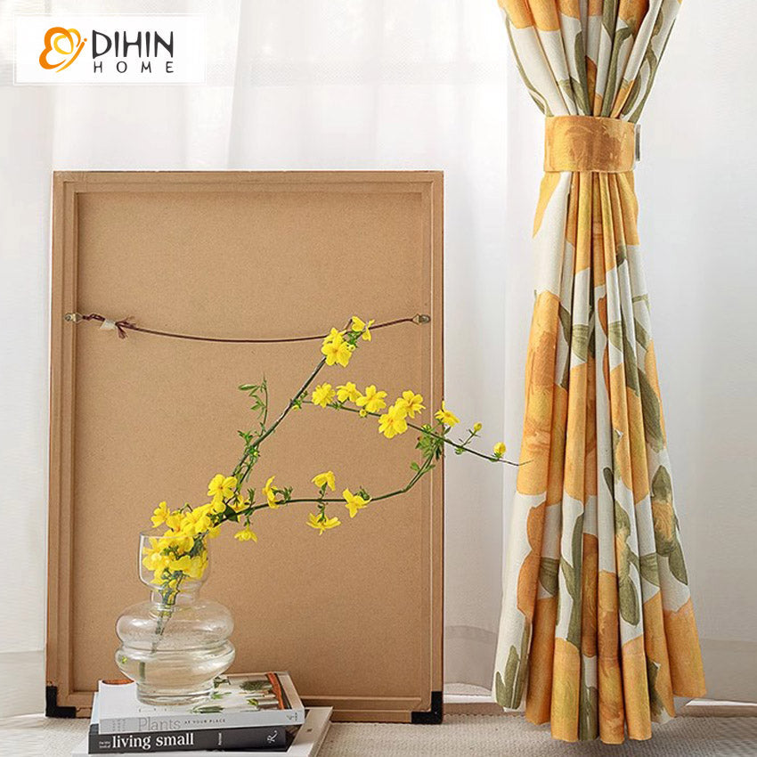 DIHIN HOME Pastoral Yellow Flowers Printed,Blackout Grommet Window Curtain Customized Curtain Drapes for Living Room Roman Shades Curtains Window Blinds custom curtains blackout curtains curtains for living room sheer curtains curtain fabric linen curtains kitchen curtains velvet curtains pinch pleat curtains bay window curtains outdoor curtains pleated curtains floral curtains dining room curtains kitchen valances drapes for bedroom patio curtains nursery curtains grommet curtains