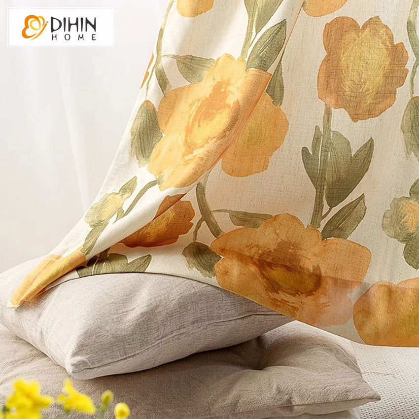 DIHIN HOME Pastoral Yellow Flowers Printed,Blackout Grommet Window Curtain Customized Curtain Drapes for Living Room Roman Shades Curtains Window Blinds custom curtains blackout curtains curtains for living room sheer curtains curtain fabric linen curtains kitchen curtains velvet curtains pinch pleat curtains bay window curtains outdoor curtains pleated curtains floral curtains dining room curtains kitchen valances drapes for bedroom patio curtains nursery curtains grommet curtains