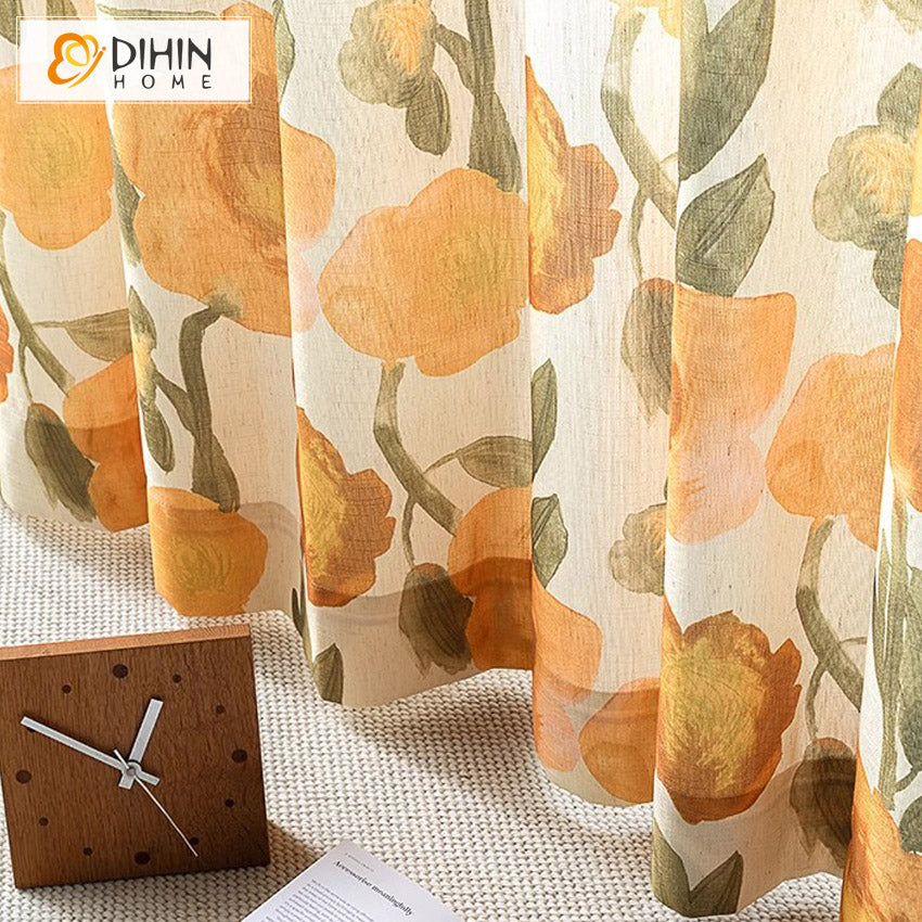 DIHIN HOME Pastoral Yellow Flowers Printed,Blackout Grommet Window Curtain Customized Curtain Drapes for Living Room Roman Shades Curtains Window Blinds custom curtains blackout curtains curtains for living room sheer curtains curtain fabric linen curtains kitchen curtains velvet curtains pinch pleat curtains bay window curtains outdoor curtains pleated curtains floral curtains dining room curtains kitchen valances drapes for bedroom patio curtains nursery curtains grommet curtains