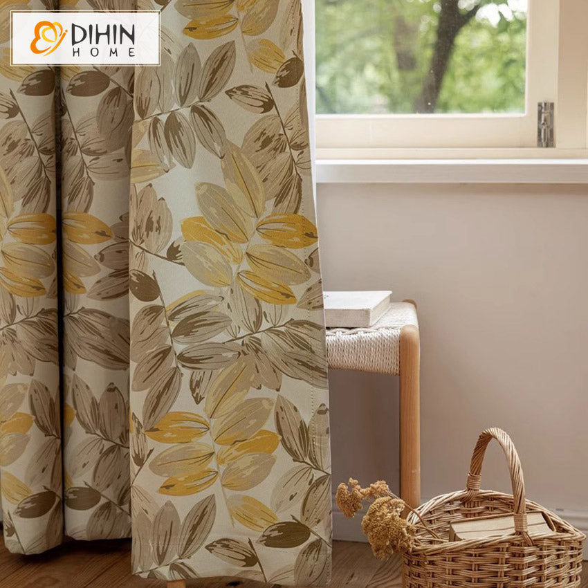 DIHIN HOME Pastoral Yellow Leaves Printed,Blackout Grommet Window Curtain Customized Curtain Drapes for Living Room Roman Shades Curtains Window Blinds custom curtains blackout curtains curtains for living room sheer curtains curtain fabric linen curtains kitchen curtains velvet curtains pinch pleat curtains bay window curtains outdoor curtains pleated curtains floral curtains dining room curtains kitchen valances drapes for bedroom patio curtains nursery curtains grommet curtains