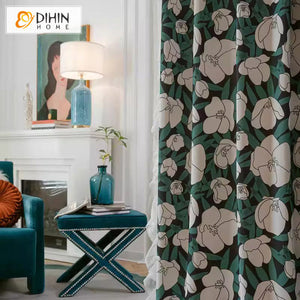 DIHINHOME Home Textile European Curtain Copy of DIHIN HOME European Blue Color Embroidered,Blackout Grommet Window Curtain for Living Room,52x63-inch,1 Panel