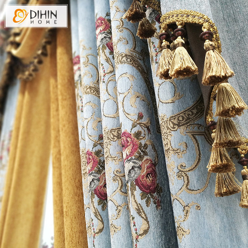 DIHINHOME Home Textile European Curtain Copy of DIHIN HOME Luxury Pastoral Embrodeired Valance,Blackout Curtains Grommet Window Curtain for Living Room ,52x84-inch,1 Panel