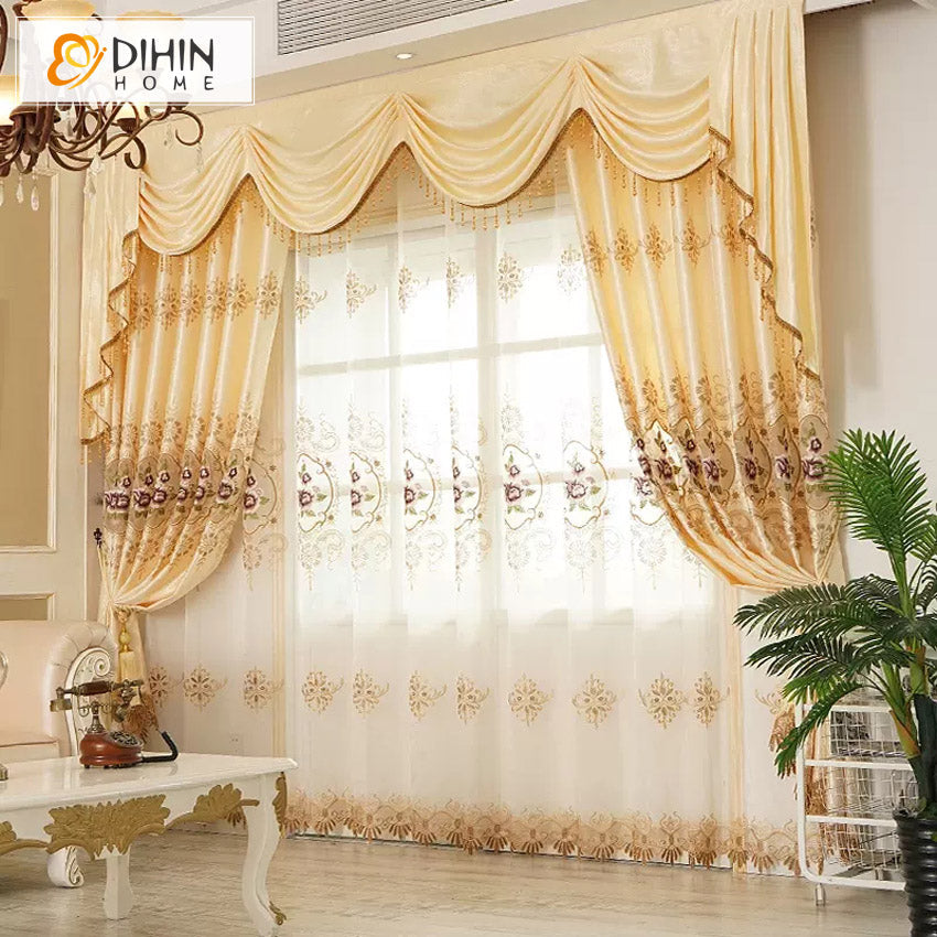 DIHINHOME Home Textile European Curtain DIHIN HOME Beige Color Emboridered,Blackout Curtains Grommet Window Curtain for Living Room ,52x84-inch,1 Panel
