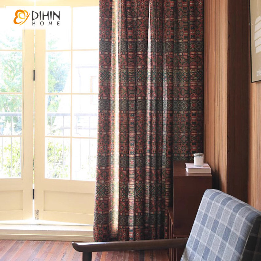 DIHINHOME Home Textile European Curtain DIHIN HOME Bohemian Abstract Geometric,Grommet Window Curtain for Living Room,Customzied Curtains