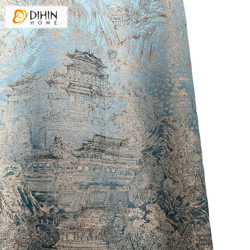 DIHINHOME Home Textile European Curtain DIHIN HOME Chinese Landscape Painting High Precision Jacquard,Grommet Window Curtain for Living Room