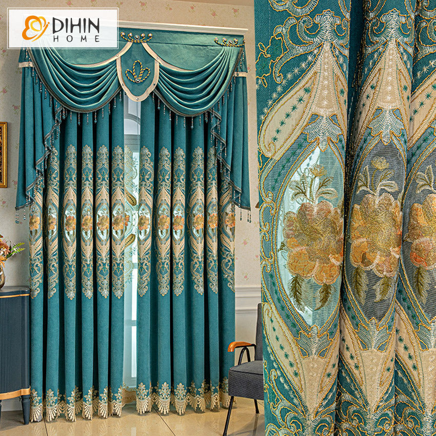 DIHINHOME Home Textile European Curtain DIHIN HOME Custom Embrodeired Valance,Blackout Curtains Grommet Window Curtain for Living Room ,52x84-inch,1 Panel