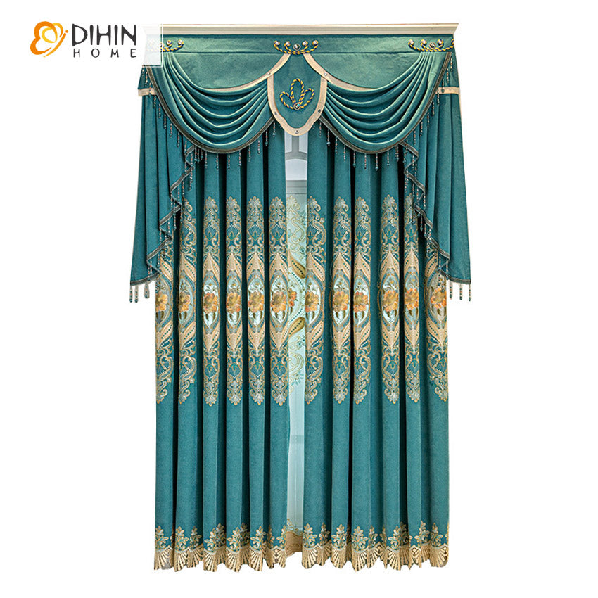 DIHINHOME Home Textile European Curtain DIHIN HOME Custom Embrodeired Valance,Blackout Curtains Grommet Window Curtain for Living Room ,52x84-inch,1 Panel