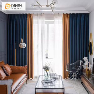 DIHINHOME Home Textile European Curtain DIHIN HOME European Blue and Orange Color,Grommet Window Curtain for Living Room,Customzied Curtains