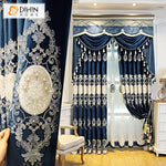 DIHINHOME Home Textile European Curtain DIHIN HOME European Blue Embroidered Valance,Blackout Curtains Grommet Window Curtain for Living Room ,52x84-inch,1 Panel