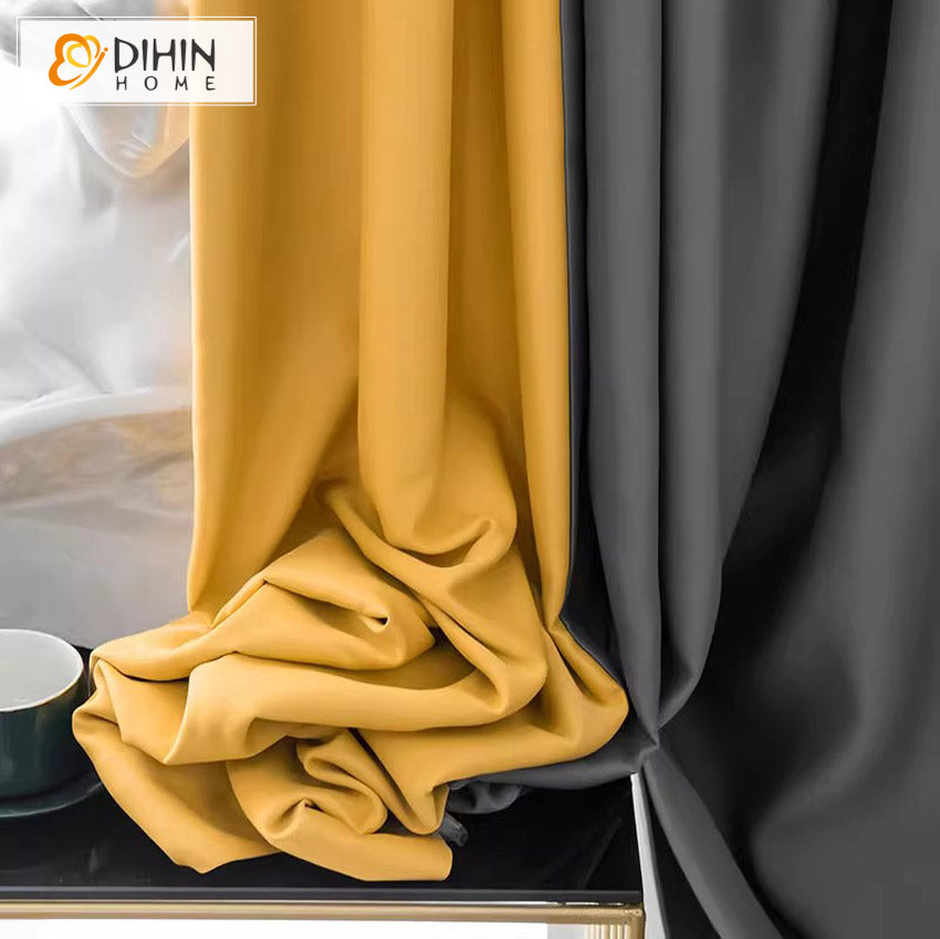 DIHINHOME Home Textile European Curtain DIHIN HOME European Dark Grey and Yellow Color,Grommet Window Curtain for Living Room,Customzied Curtains