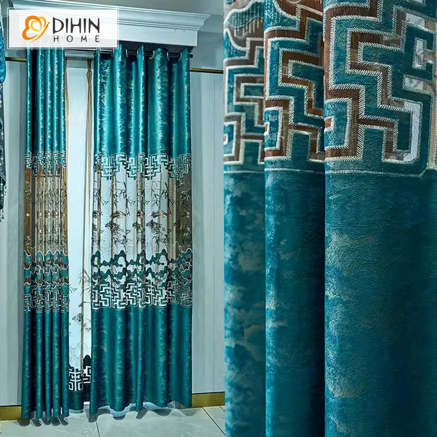 DIHINHOME Home Textile European Curtain DIHIN HOME European Embroidered,Blackout Grommet Window Curtain for Living Room ,52x63-inch,1 Panel