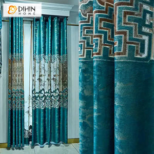 DIHINHOME Home Textile European Curtain DIHIN HOME European Embroidered,Blackout Grommet Window Curtain for Living Room ,52x63-inch,1 Panel