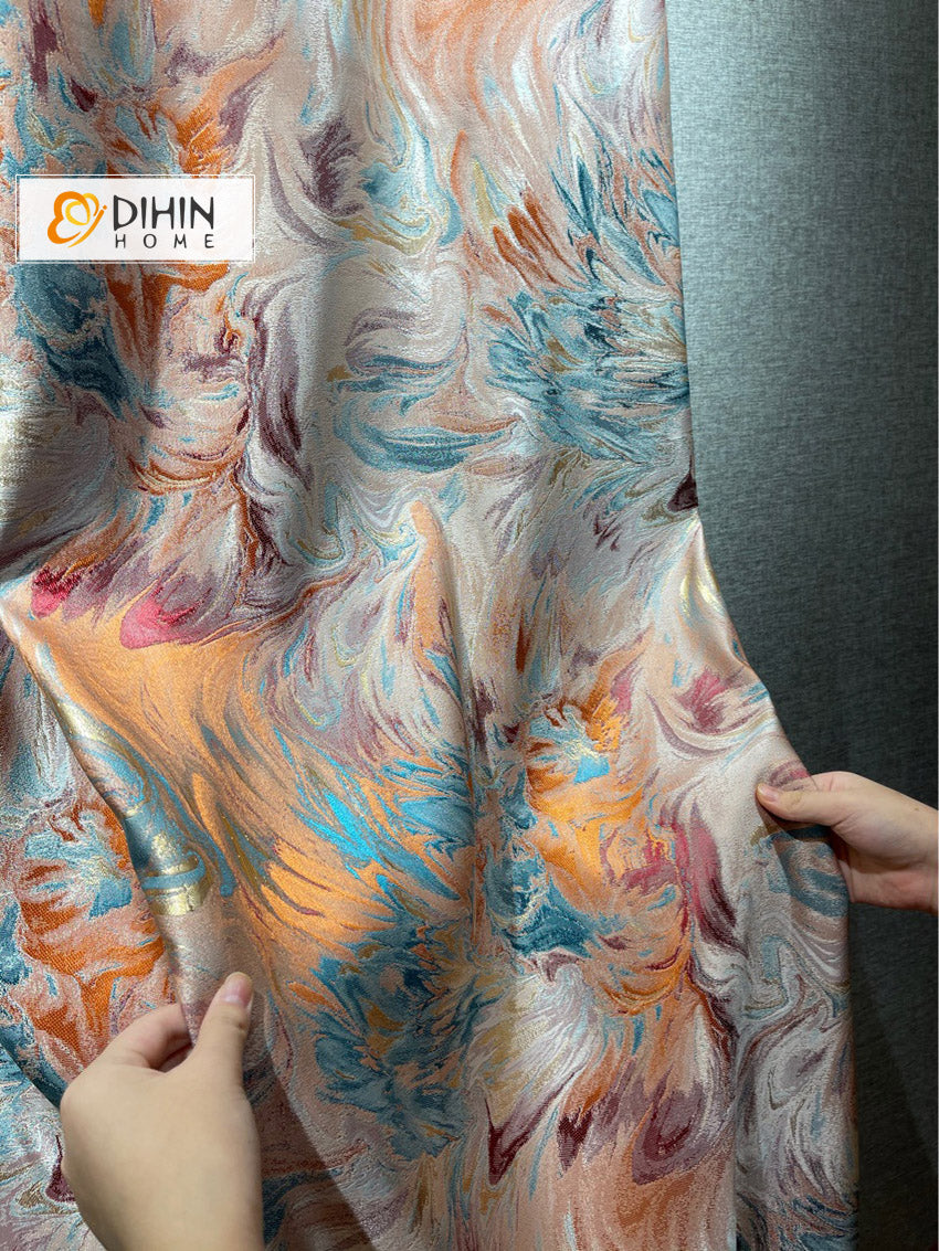 DIHINHOME Home Textile European Curtain DIHIN HOME European High Precision Abstract Painting,Grommet Window Curtain for Living Room