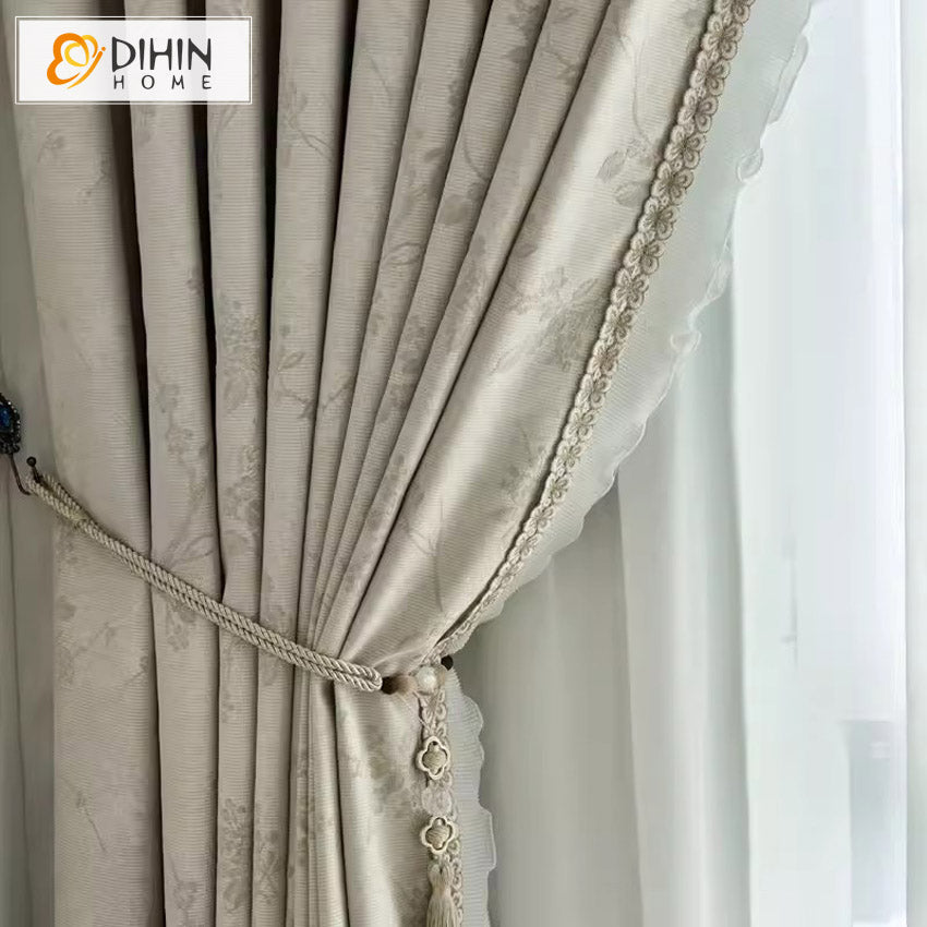 DIHINHOME Home Textile European Curtain DIHIN HOME European Jacquard With Lace,Blackout Grommet Window Curtain for Living Room ,52x63-inch,1 Panel