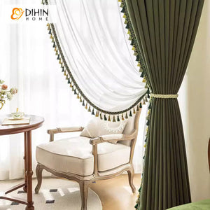 DIHINHOME Home Textile European Curtain DIHIN HOME European Luxury Dark Grey With Lace,Grommet Window Curtain for Living Room,Customzied Curtains