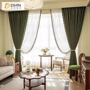 DIHINHOME Home Textile European Curtain DIHIN HOME European Luxury Dark Grey With Lace,Grommet Window Curtain for Living Room,Customzied Curtains