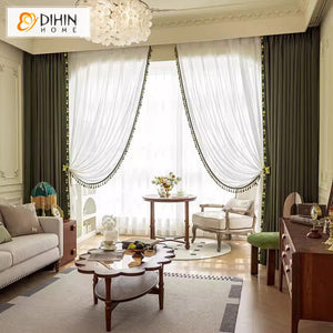 DIHINHOME Home Textile European Curtain DIHIN HOME European Luxury Dark Grey With Lace,Grommet Window Curtain for Living Room,Customzied Curtains