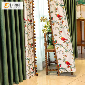 DIHINHOME Home Textile European Curtain DIHIN HOME European Luxury Green Color Printed,Grommet Window Curtain for Living Room,Customzied Curtains