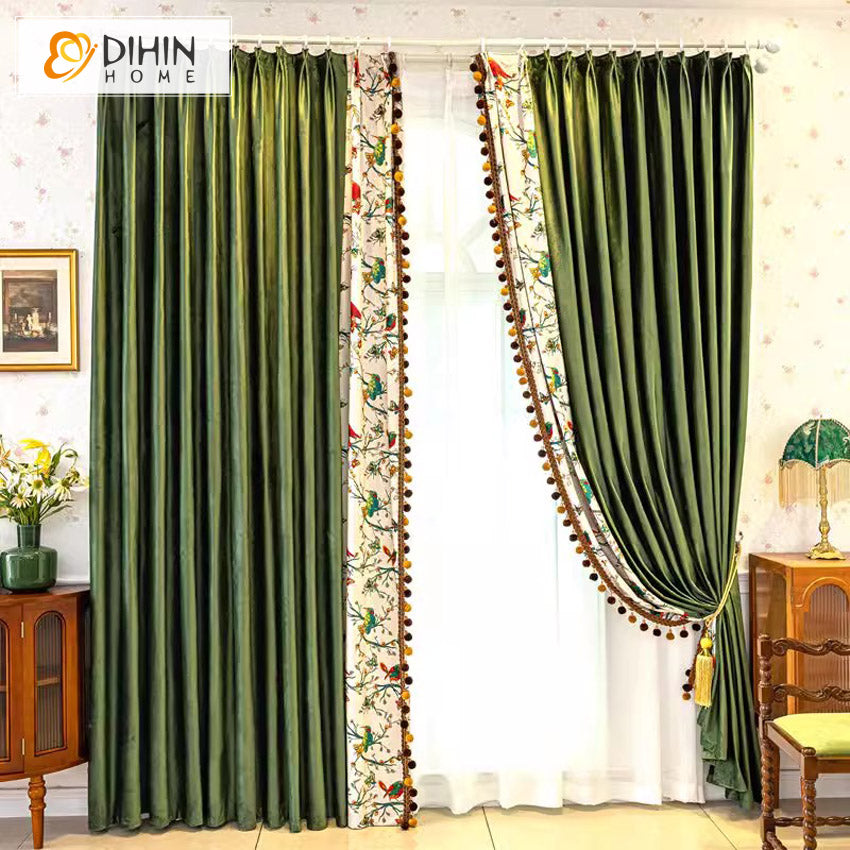 DIHINHOME Home Textile European Curtain DIHIN HOME European Luxury Green Color Printed,Grommet Window Curtain for Living Room,Customzied Curtains