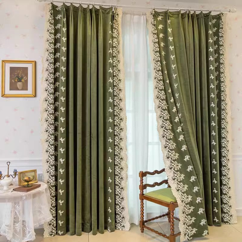 DIHINHOME Home Textile European Curtain DIHIN HOME European Luxury Green With Embroidered Lace,Grommet Window Curtain for Living Room,Customzied Curtains