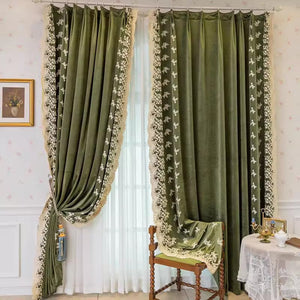 DIHINHOME Home Textile European Curtain DIHIN HOME European Luxury Green With Embroidered Lace,Grommet Window Curtain for Living Room,Customzied Curtains