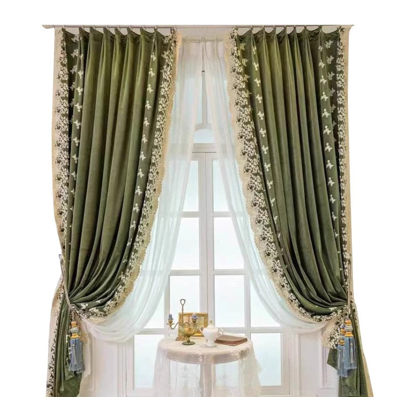 DIHINHOME Home Textile European Curtain DIHIN HOME European Luxury Green With Embroidered Lace,Grommet Window Curtain for Living Room,Customzied Curtains