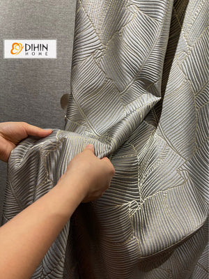 DIHINHOME Home Textile European Curtain DIHIN HOME European Luxury High Precision Big Leaves Jacquard,Grommet Window Curtain for Living Room