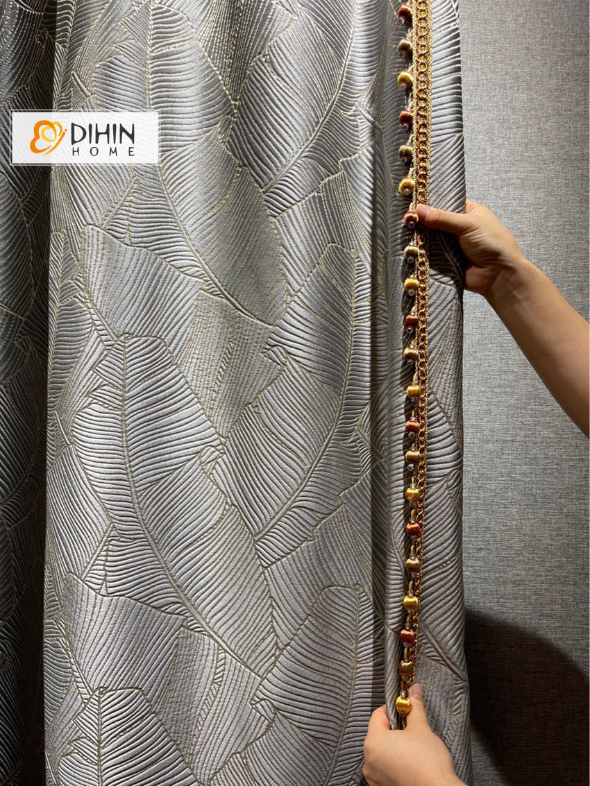 DIHINHOME Home Textile European Curtain DIHIN HOME European Luxury High Precision Big Leaves Jacquard,Grommet Window Curtain for Living Room