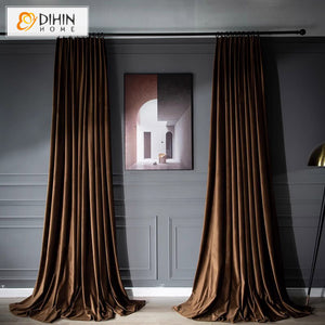 DIHINHOME Home Textile European Curtain DIHIN HOME European Luxury Velevet Fabric Brown Color,Grommet Window Curtain for Living Room,Customzied Curtains