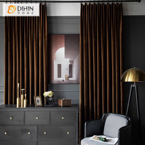 DIHINHOME Home Textile European Curtain DIHIN HOME European Luxury Velevet Fabric Brown Color,Grommet Window Curtain for Living Room,Customzied Curtains